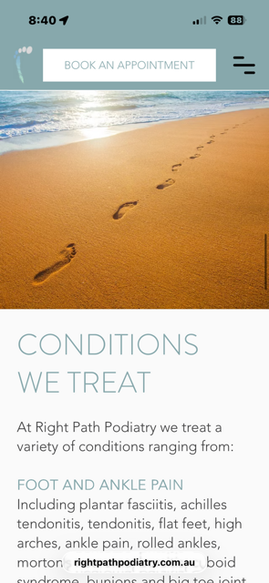 Right Path Podiatry mobile website preview
